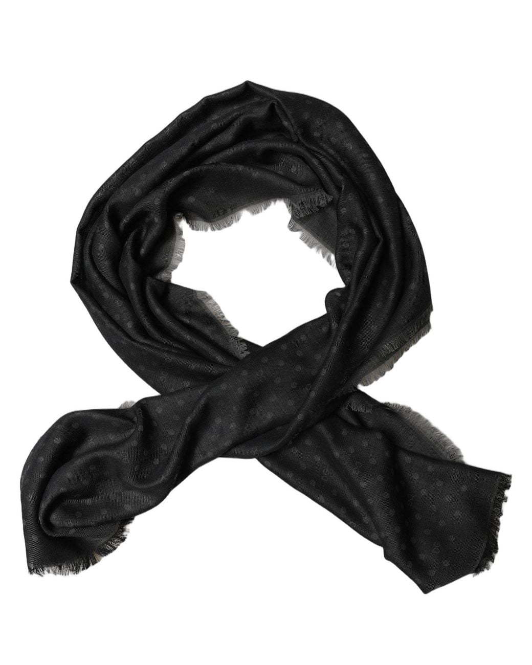 Dolce & Gabbana Men Black Viscose Polka Dot Fringe Shawl Lace Stole for men
