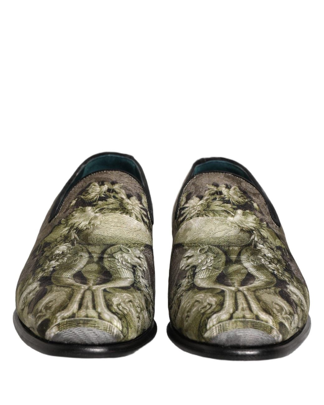 Dolce & Gabbana Gray Brown Baroque Print Slip On Loafers Shoes for men