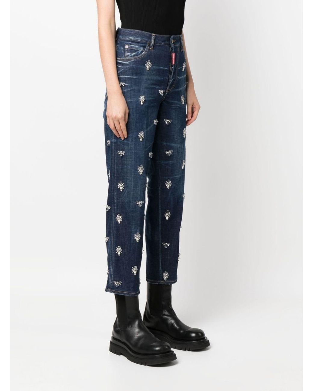 DSquared² Blue Crystal Flies High-Rise Jeans