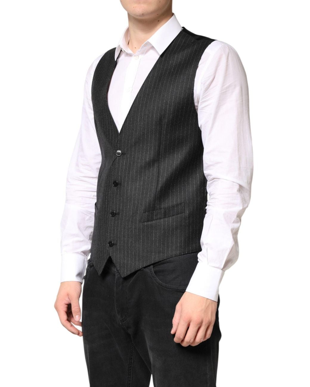 Dolce & Gabbana Black Stripes Wool Dress Waistcoat Vest Virgin for men