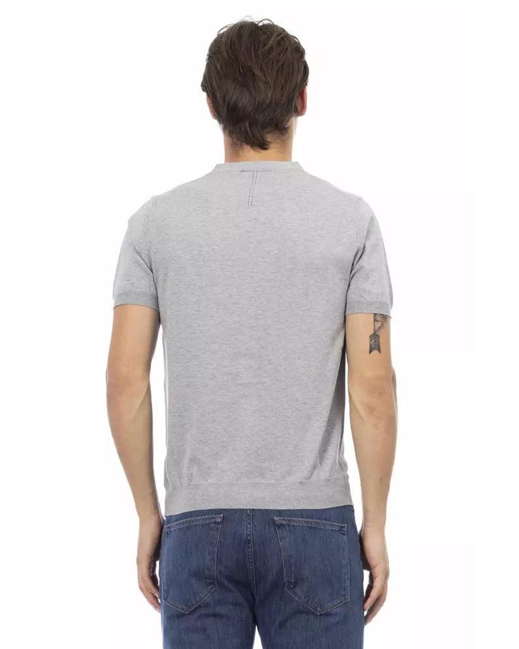 Baldinini Gray Elegant V-Neck Cotton Sweater for men