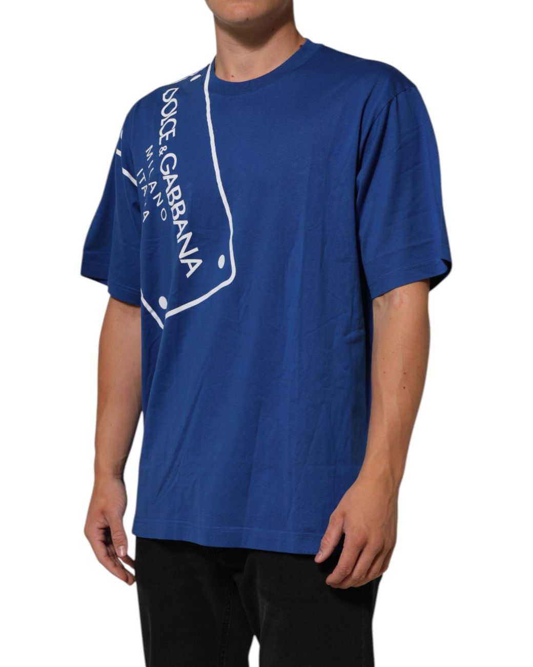 Dolce & Gabbana Blue Logo Print Cotton Crew Neck Men T for men