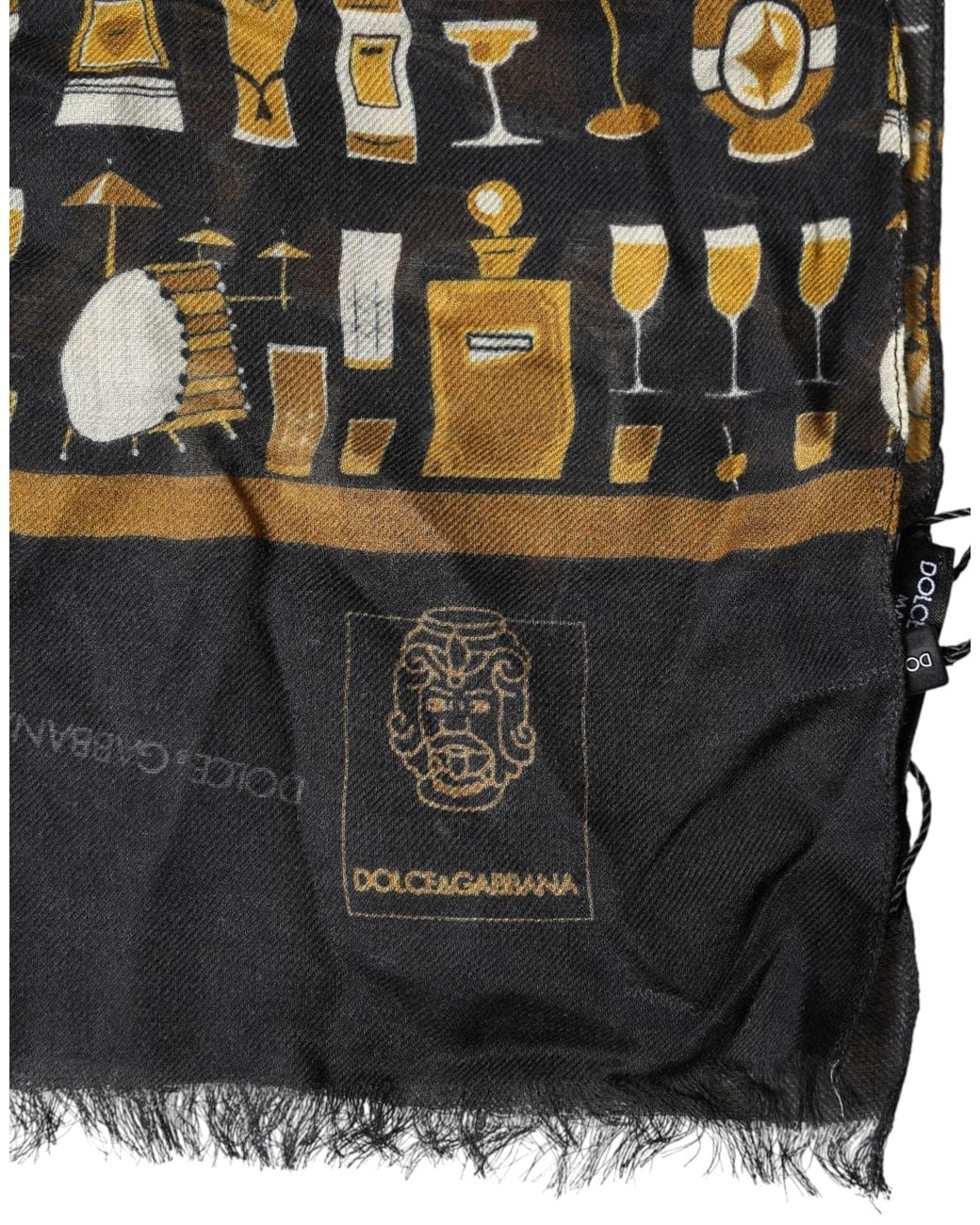 Dolce & Gabbana Black Jazz Club Print Neck Wrap Shawl Scarf for men