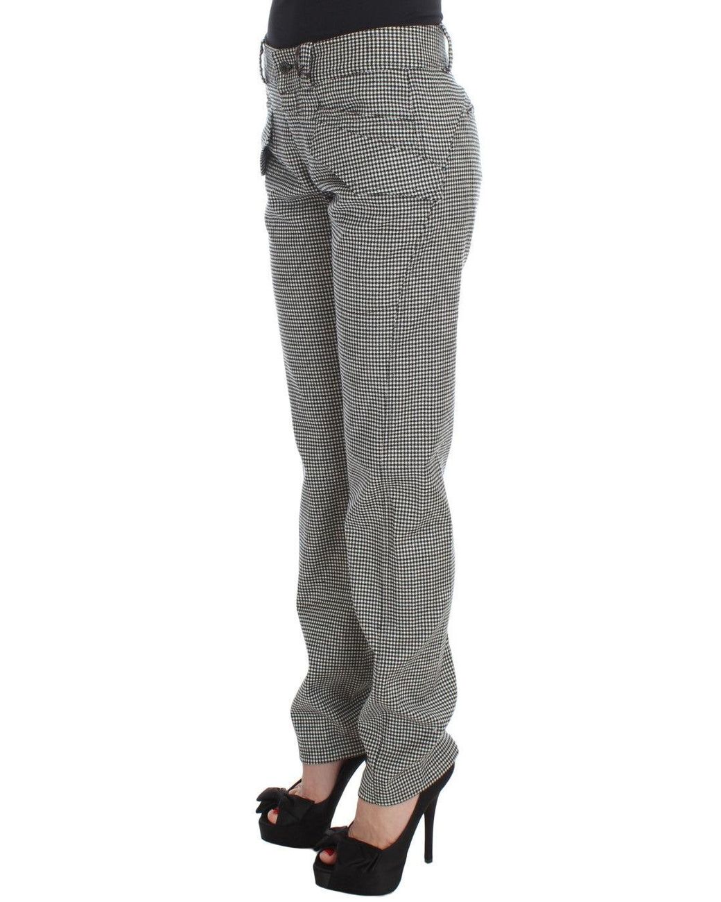 Ermanno Scervino Gray Checkered Cotton Casual Pants