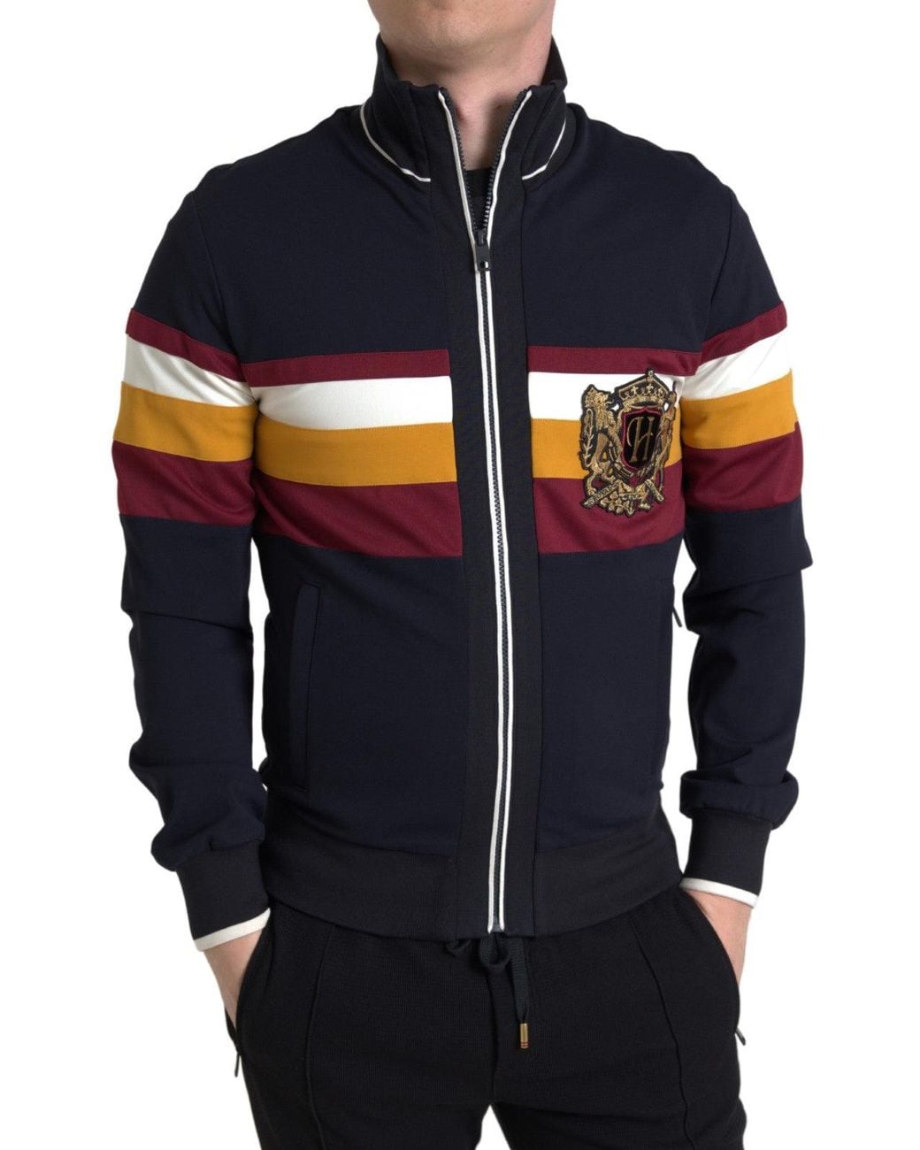 Dolce & Gabbana Blue Cardigan Heraldic Full Zip Sweater for men