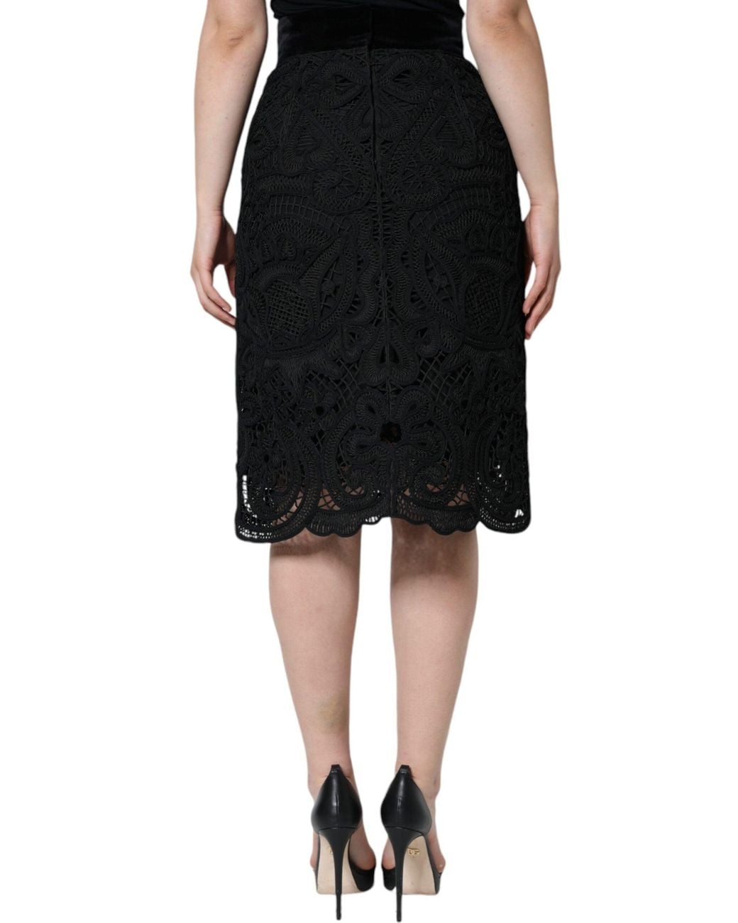 Dolce & Gabbana Black Floral Lace High Waist Pencil Cut Skirt