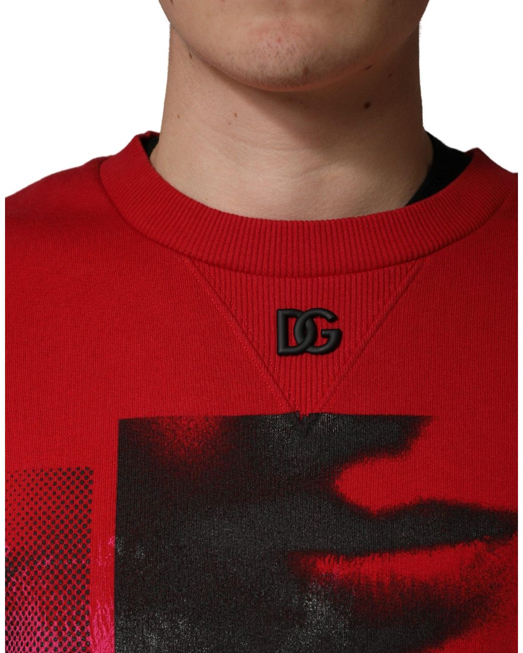 Dolce & Gabbana Red Graphic Crew Neck Men Sweatshirt Sweater for men