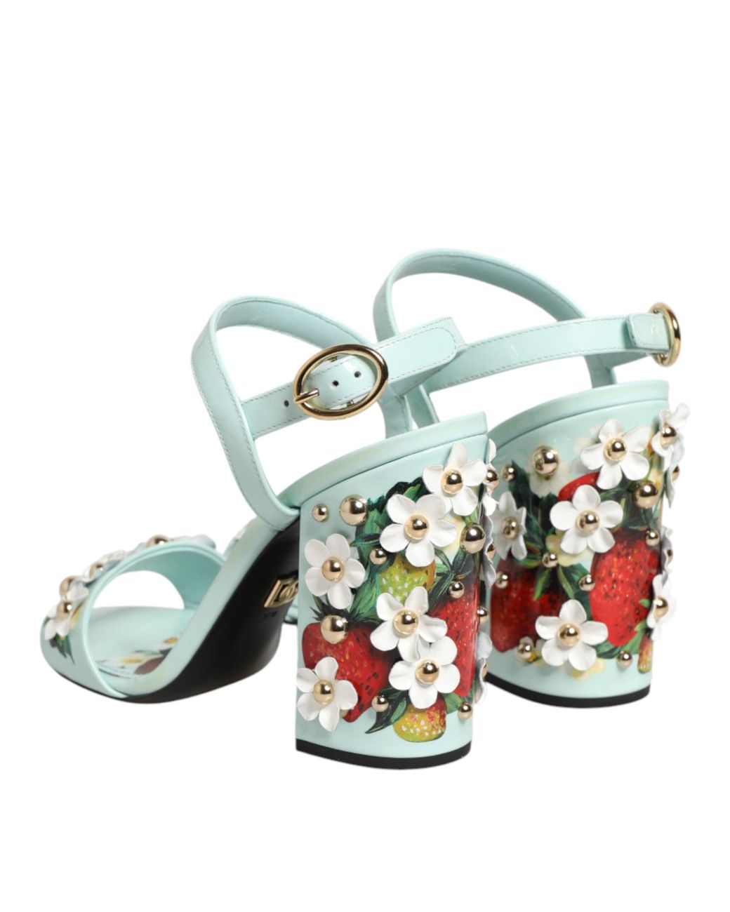 Dolce & Gabbana Green Mint Floral Studs Heels Sandals Shoes