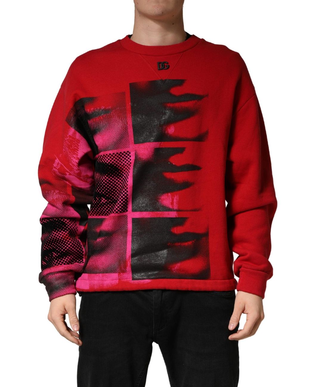 Dolce & Gabbana Red Graphic Crew Neck Men Sweatshirt Sweater for men