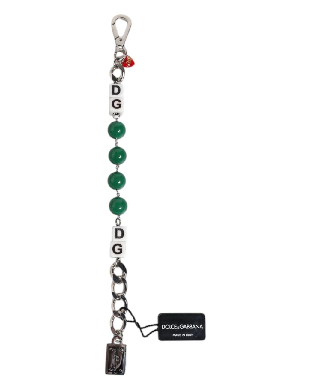 Dolce & Gabbana Green Tone Brass Bead Dice Logo Embellish Charm Bracelet