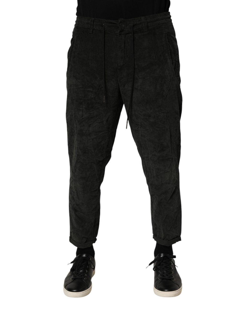Dondup Black Mid Waist Cropped Corduroy Men Trouser Pants for men
