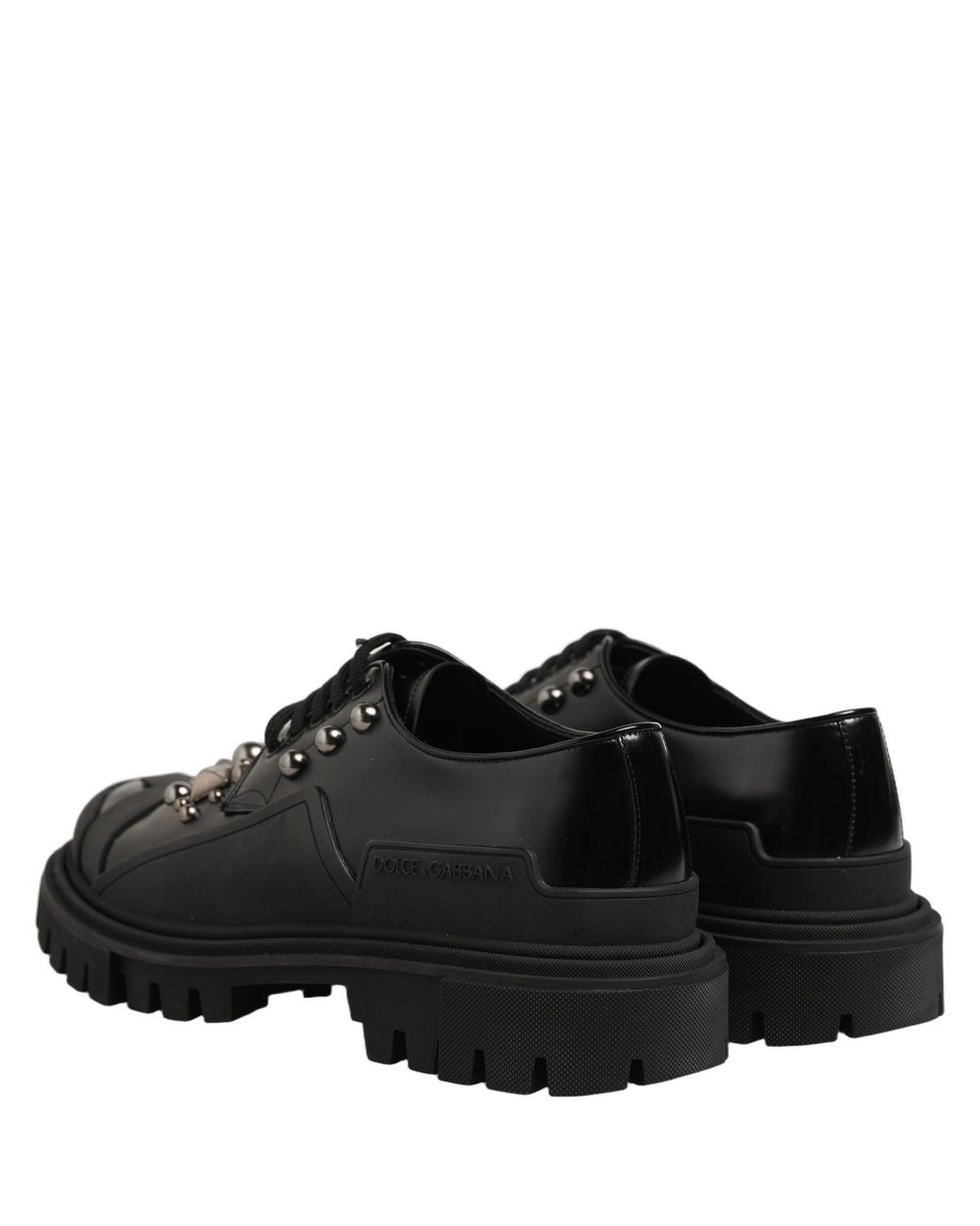 Dolce & Gabbana Black Calfskin Leather Trekking Derby Shoes for men
