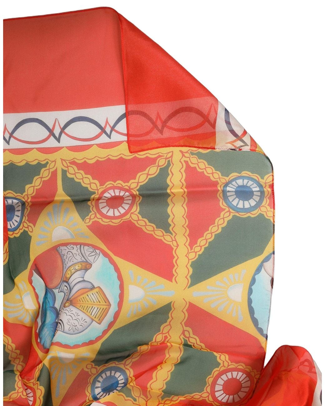 Dolce & Gabbana Red Multicolor Silk Printed Shawl Stole Scarf
