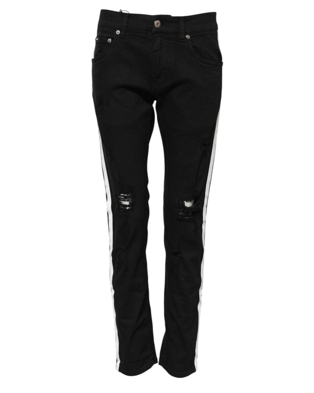 Dolce & Gabbana Black Ripped Stripe Slim Jeans for men