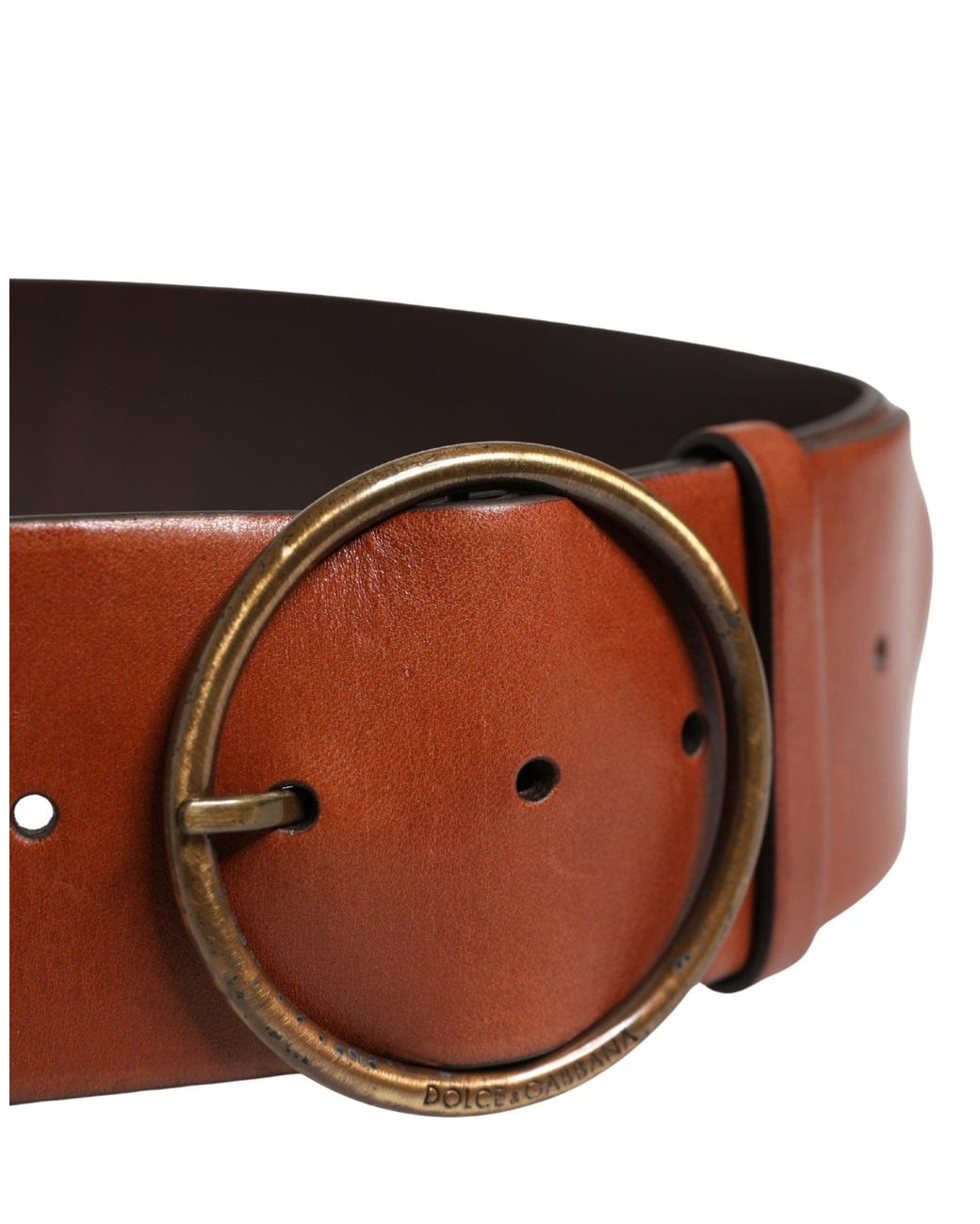 Dolce & Gabbana Brown Leather Wide Waist Metal Round Buckle Belt for men