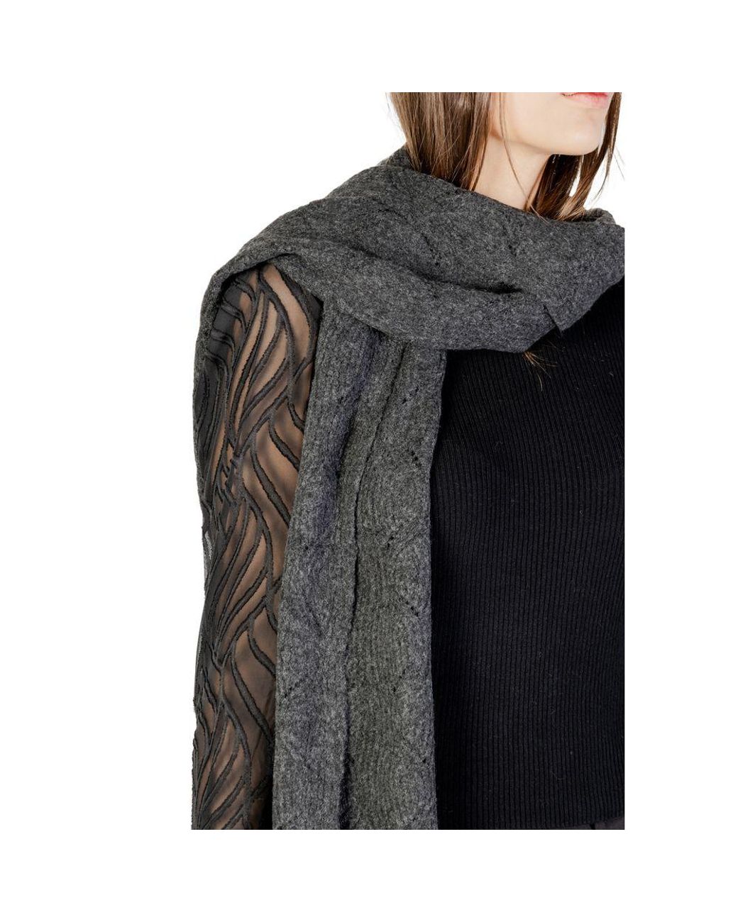 ONLY Black Gray Recycled Polyester Scarf