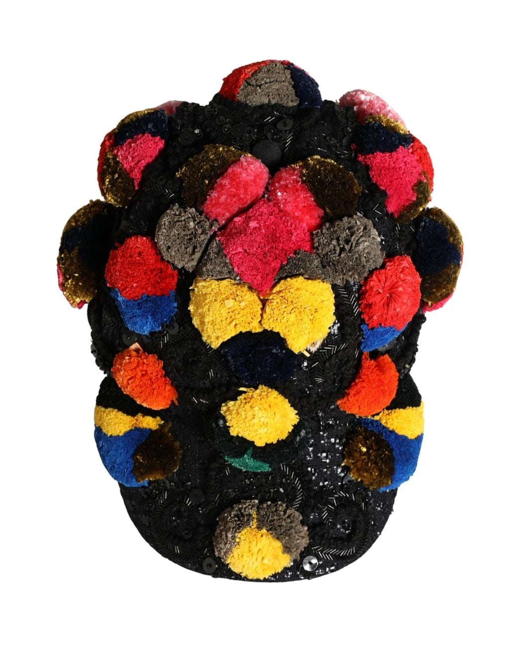 Dolce & Gabbana White Multicolor Pom Poms Sequin Embellishment Hat