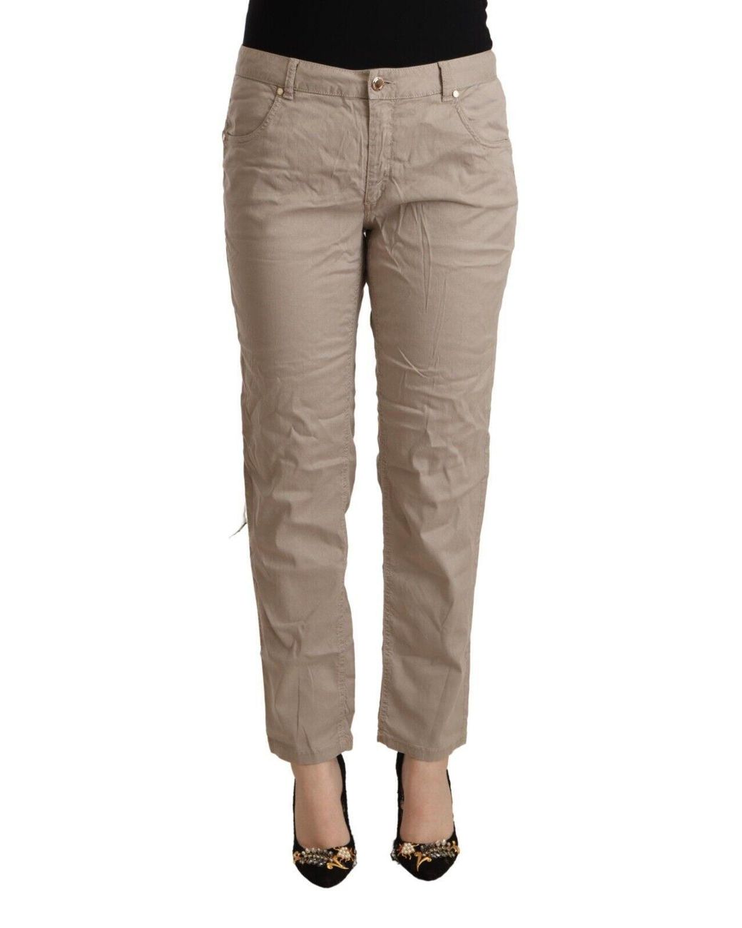 Acht Multicolor Beige Mid Waist Tapered Casual Pants
