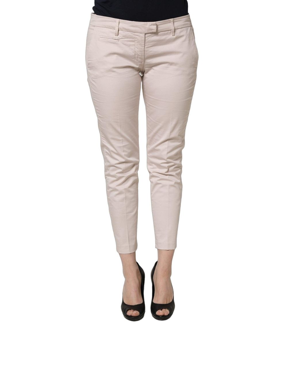 Versace Jeans Couture Multicolor Beige Low Waist Tapered Cropped Trousers Pants