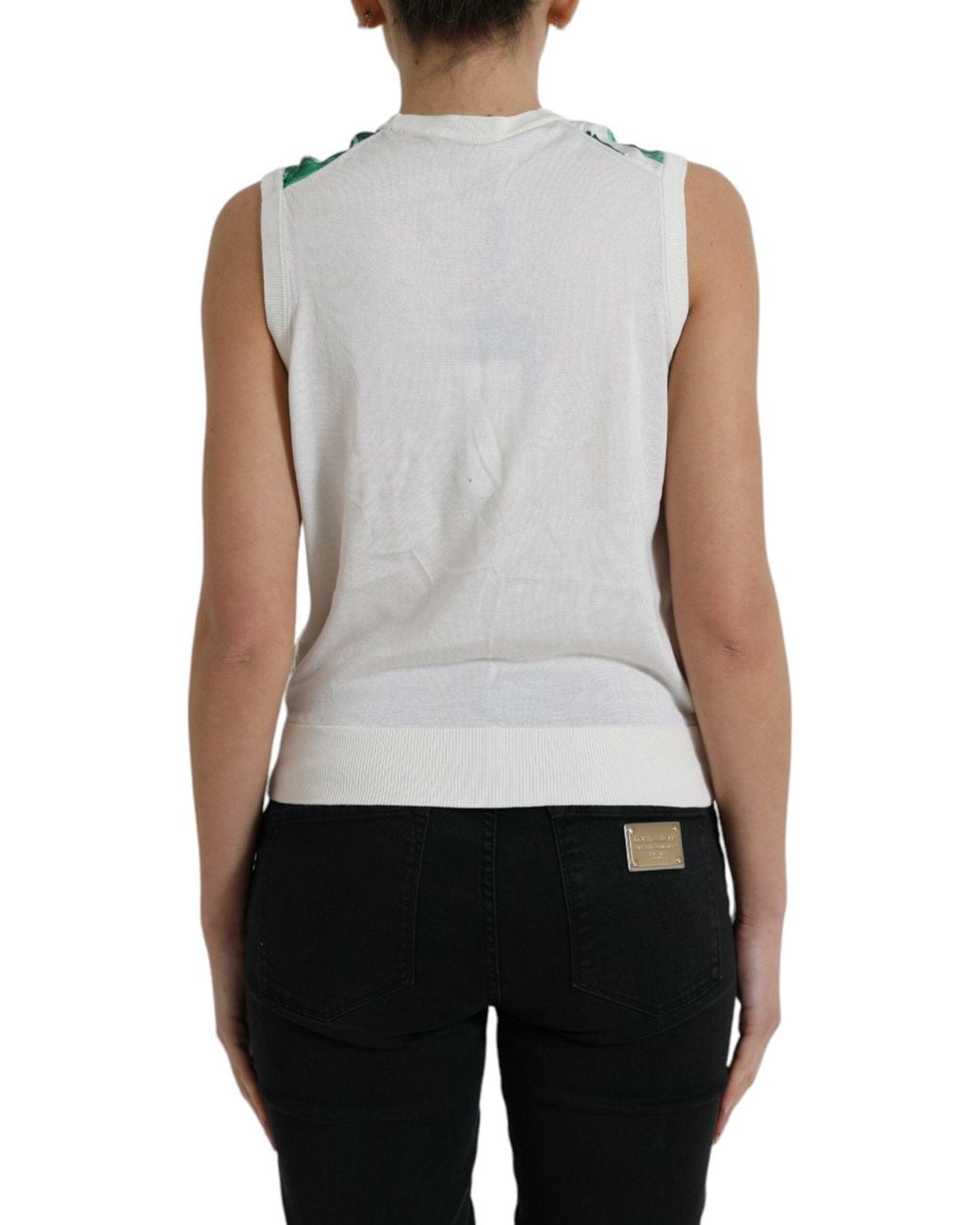 Dolce & Gabbana Green Banana Leaf Print Crew Neck Tank Top