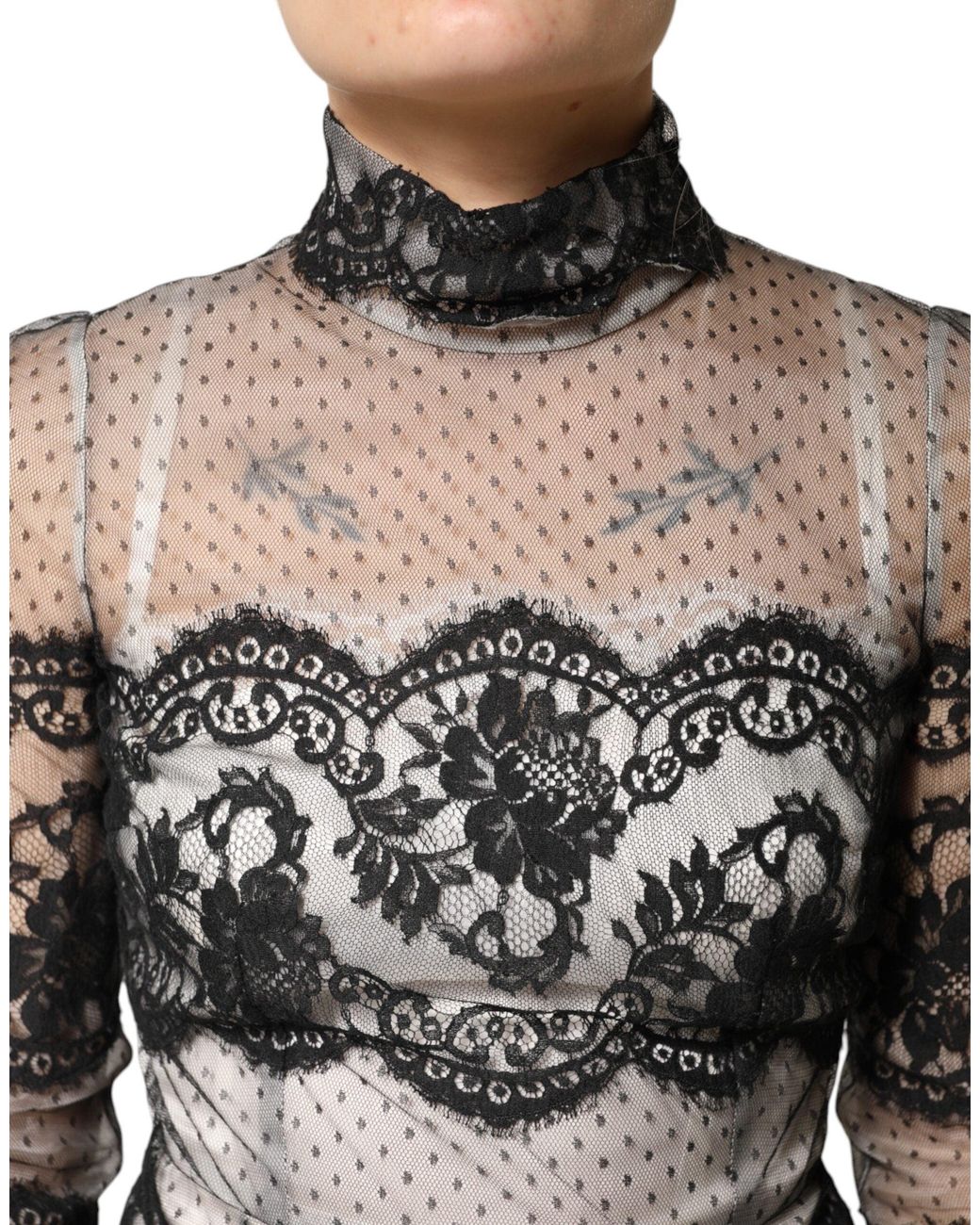 Dolce & Gabbana Black White Lace Silk Blend Maxisheath Dress