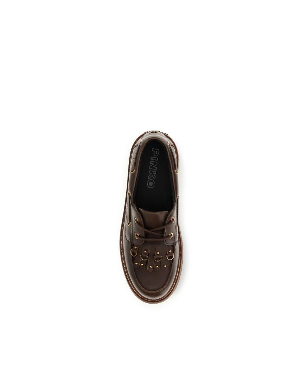 Pinko Brown Calf Leather Bos Taurus Platform Loafers