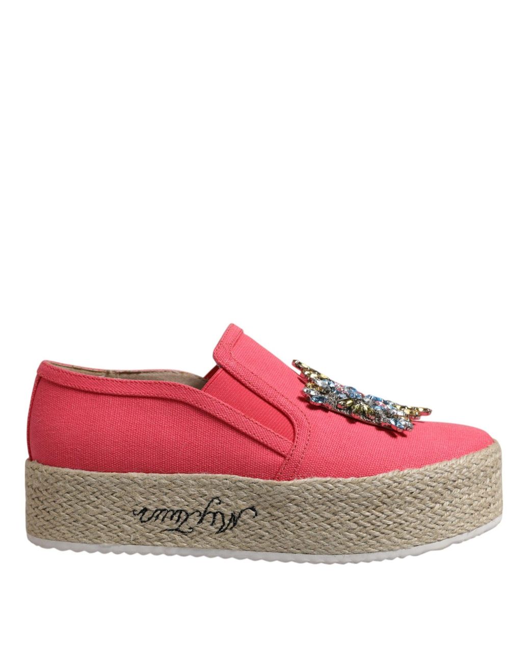 Twinset Red Pink Canvas Crystal Embellished Slip On Shoes for men