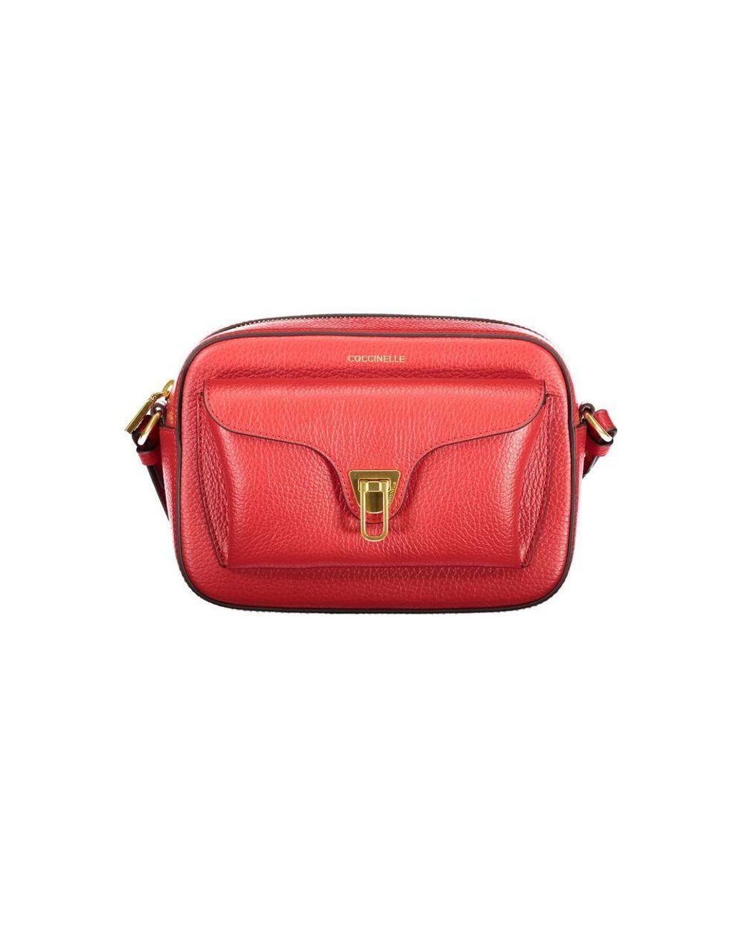 Coccinelle Red Leather Bag With Adjustable Strap And Pockets