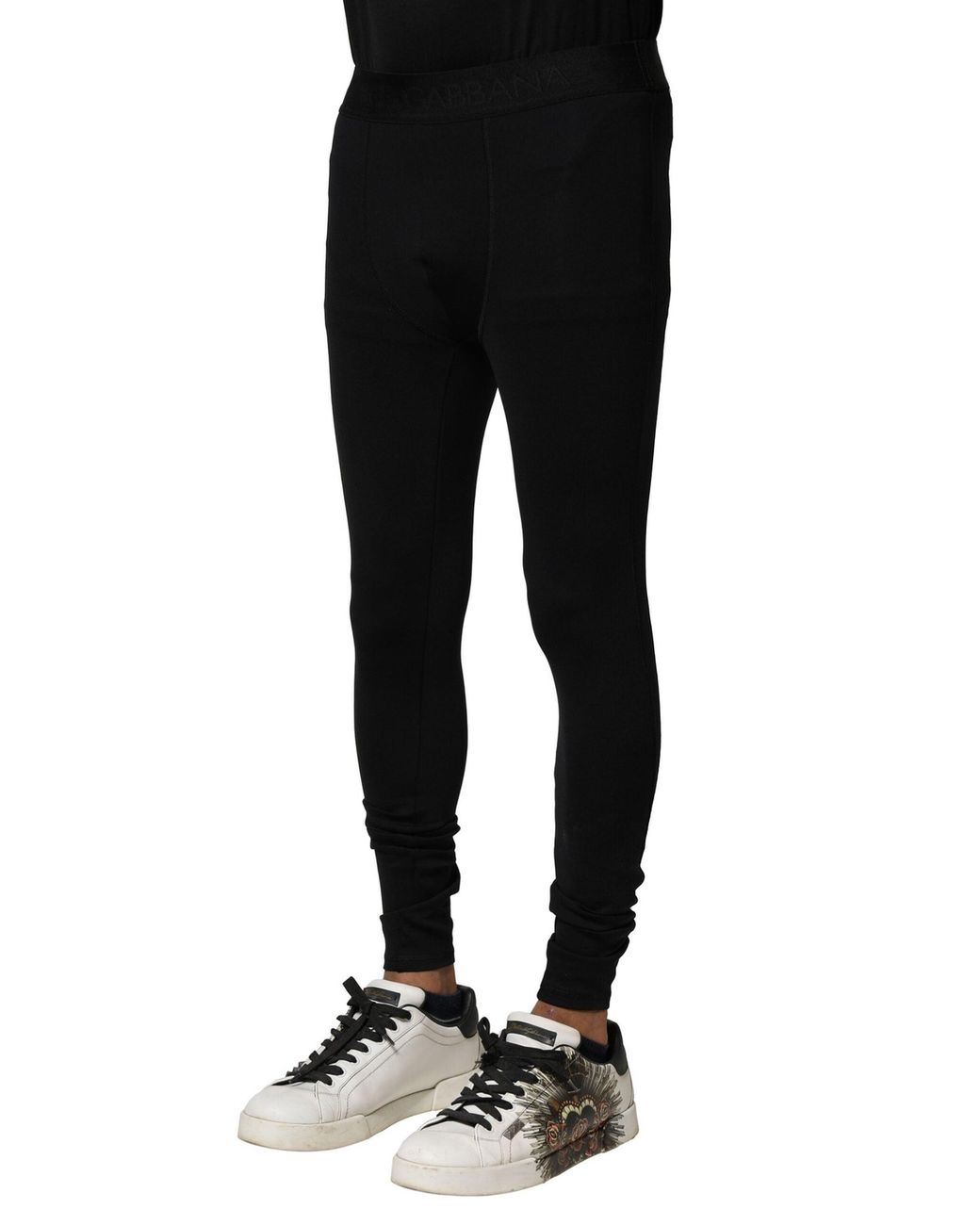 Dolce & Gabbana Black Nylon Elastic Logo Men Leggings Pants for men