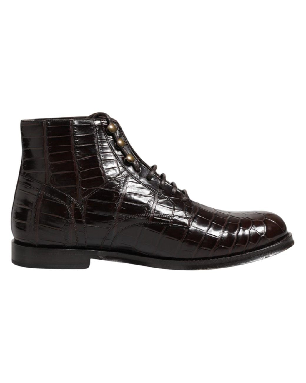 Dolce & Gabbana Black Dark Brown Leather Lace Up Short Boots Shoes for men