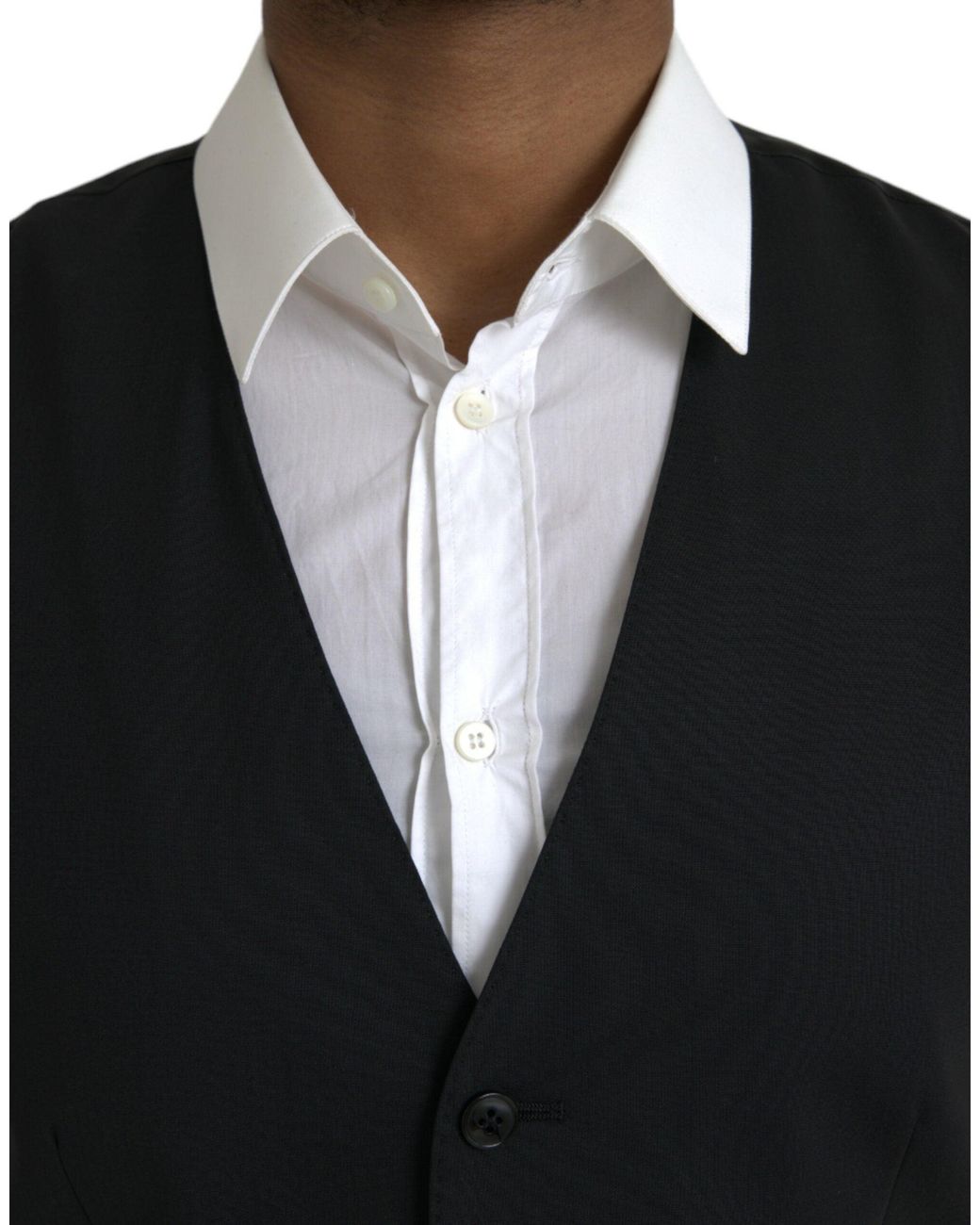 Dolce & Gabbana Black Wool Formal Dress Waistcoat Vest for men
