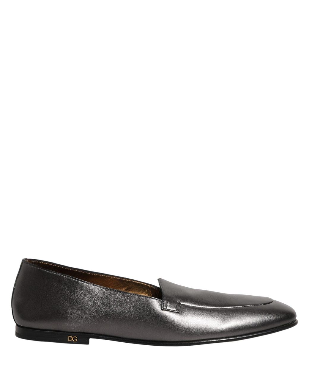 Dolce & Gabbana Gray Silver Leather Dg Logo Slip On Loafers Shoes for men