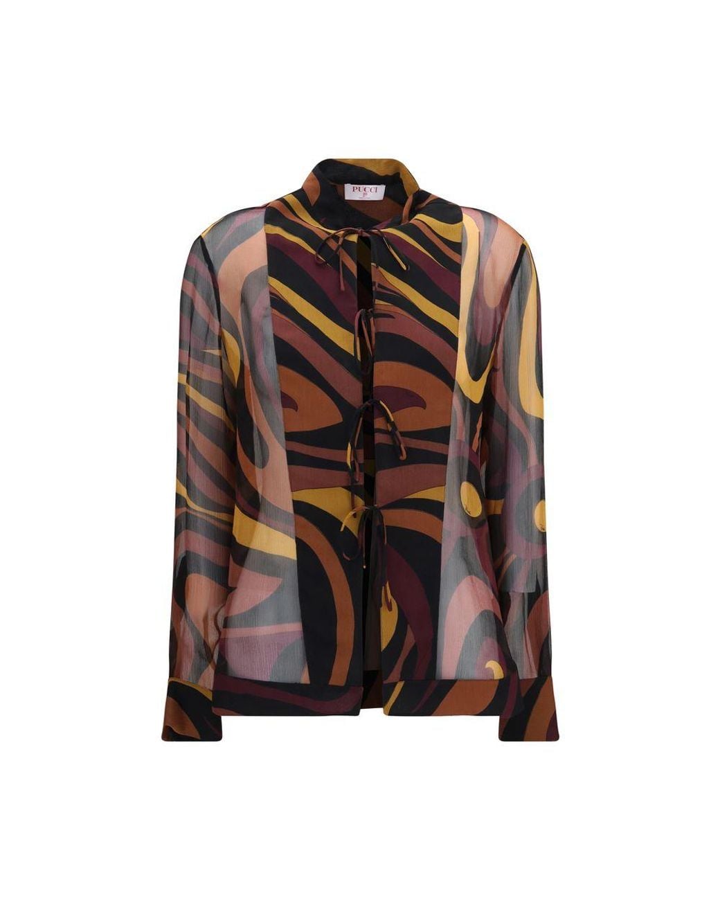 Emilio Pucci Brown Multicolor Silk Pattern Shirt
