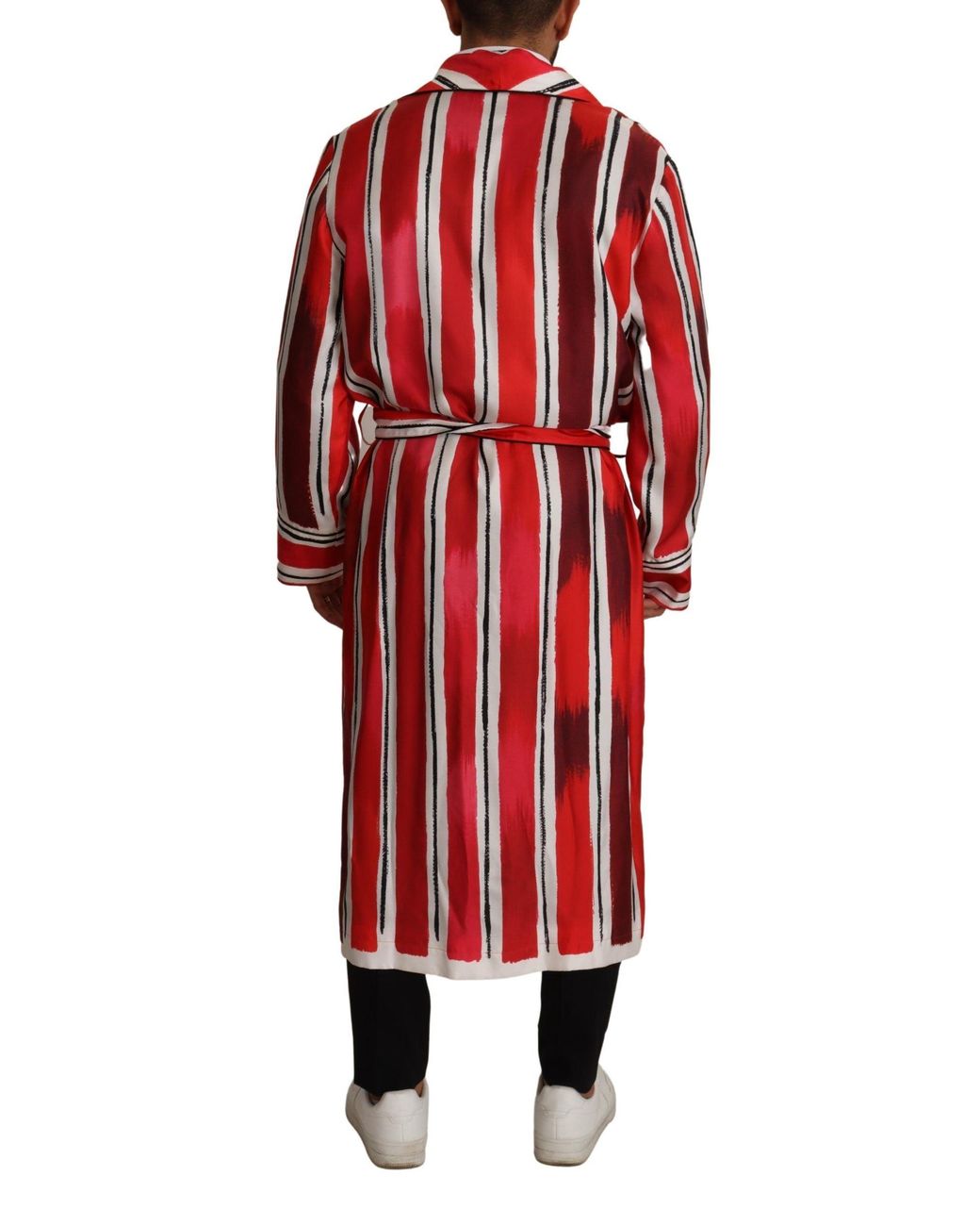 Dolce & Gabbana Red White Striped Silk Night Gown Robe for men