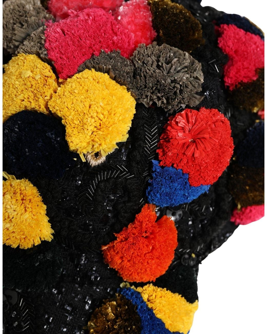 Dolce & Gabbana White Multicolor Pom Poms Sequin Embellishment Hat
