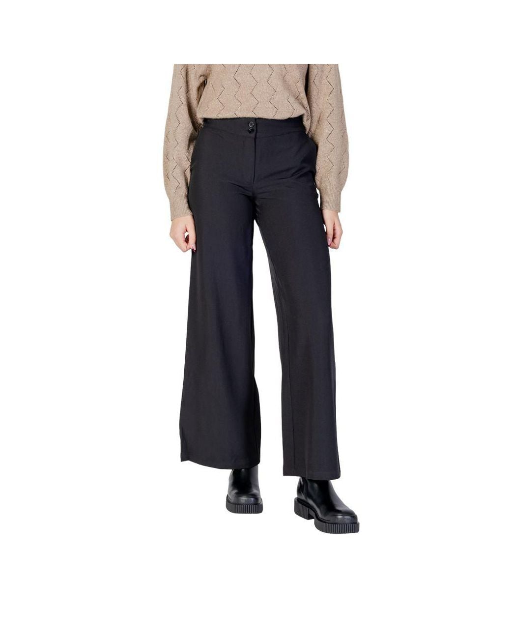 Jacqueline De Yong Blue Black Polyester Flared Pants