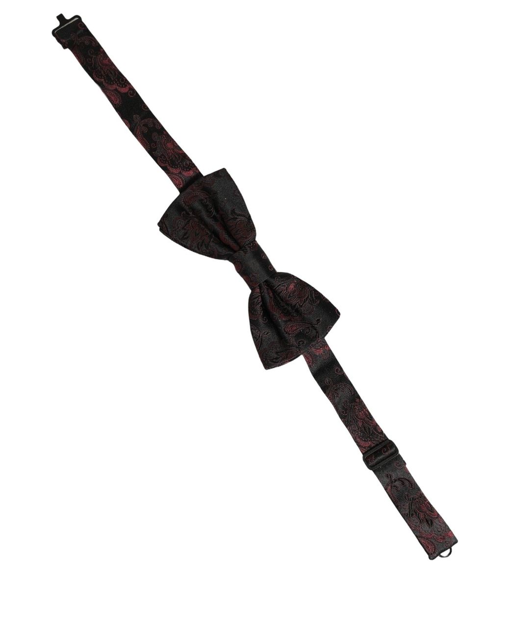 Dolce & Gabbana Black Burgundy Paisley Silk Adjustable Neck Papillon Bow Tie for men