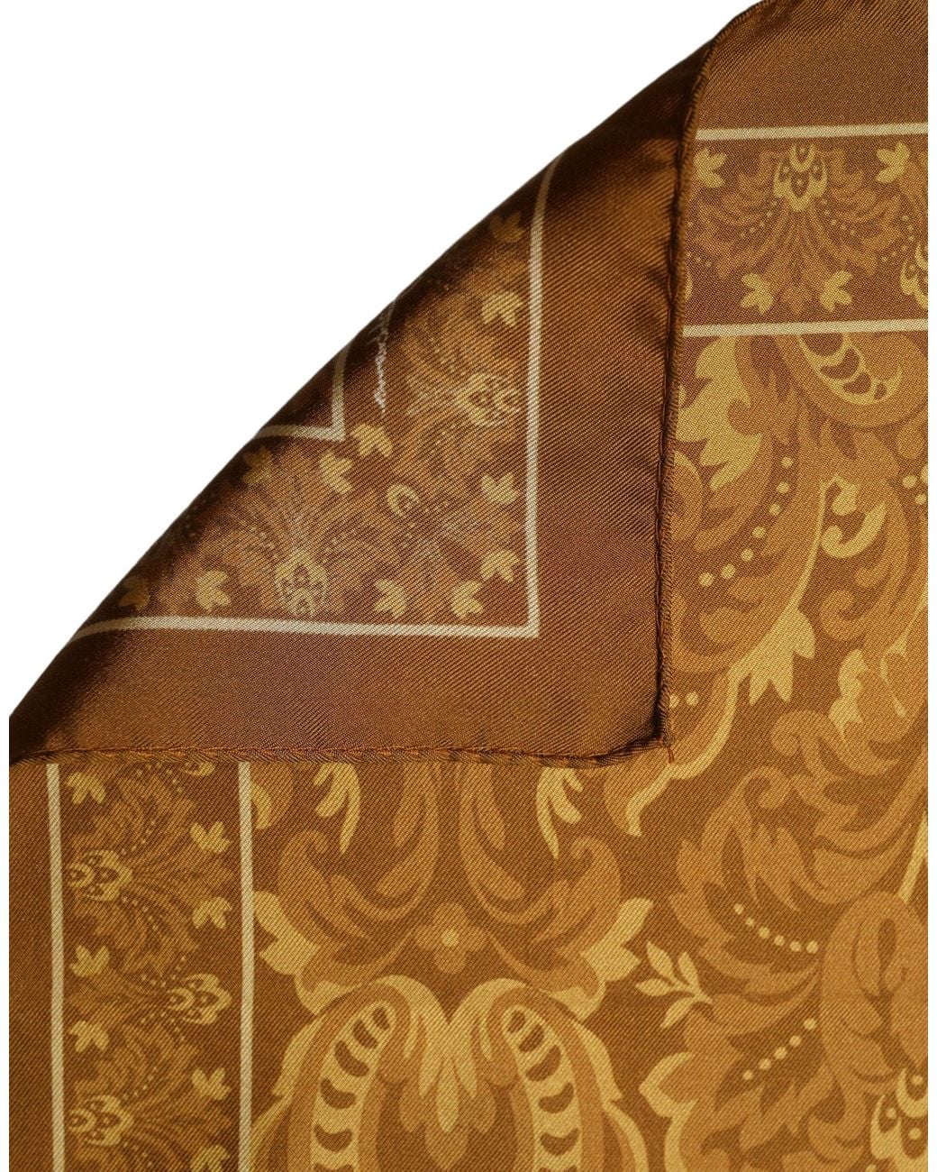 Dolce & Gabbana Metallic Brown Silk Damask Pocket Square Foulard Scarf for men