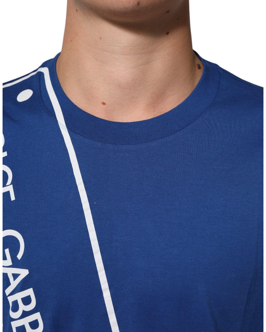 Dolce & Gabbana Blue Logo Print Cotton Crew Neck Men T for men