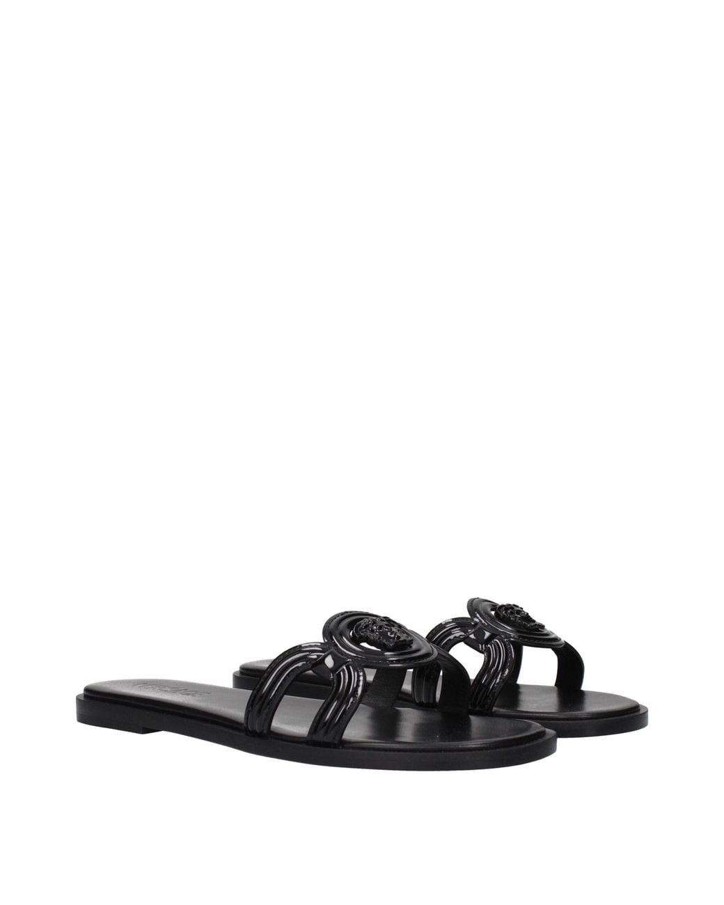 Versace Black Slippers And Clogs Patent
