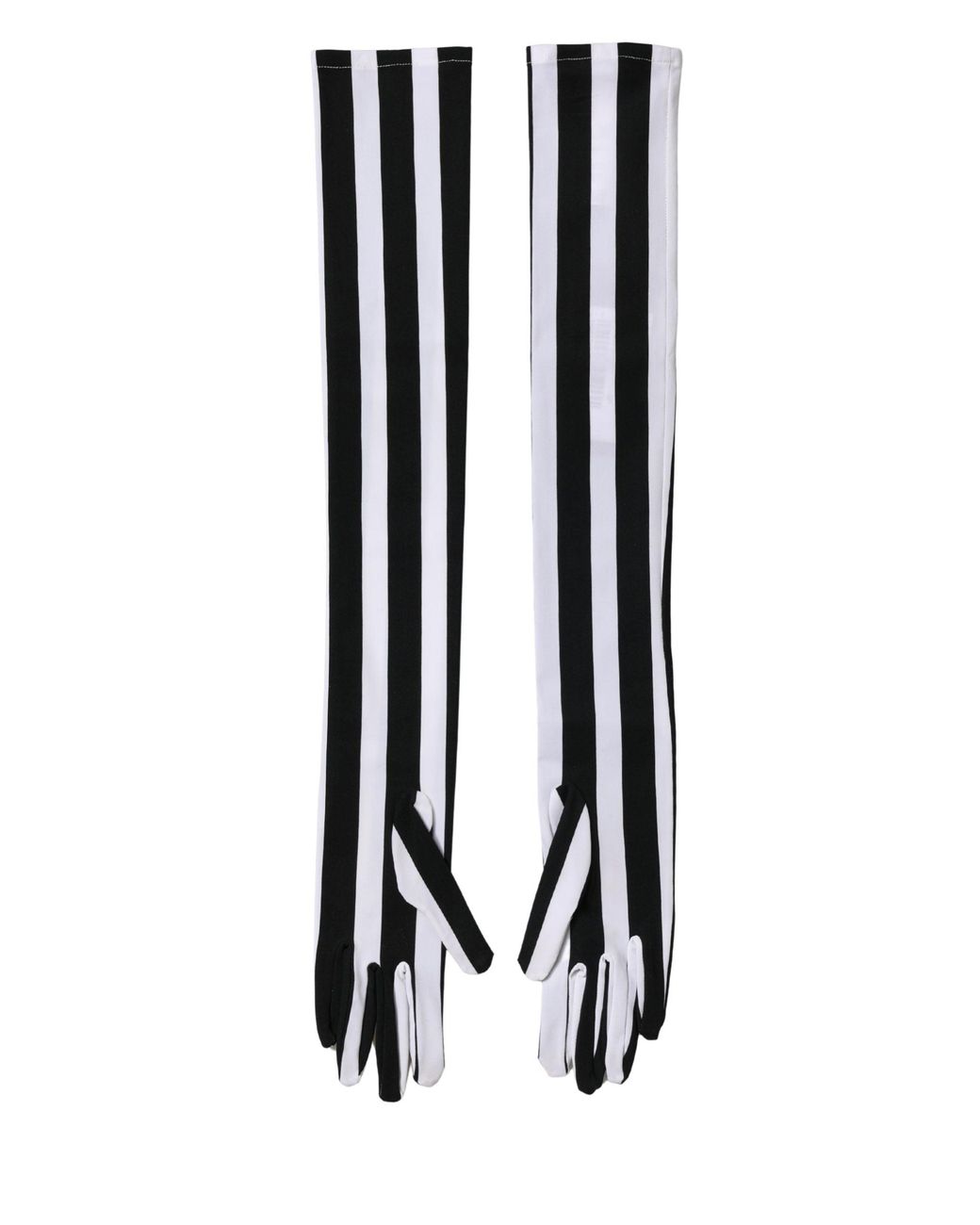 Dolce & Gabbana Black Stripes Nylon Elbow Length Gloves Elastane