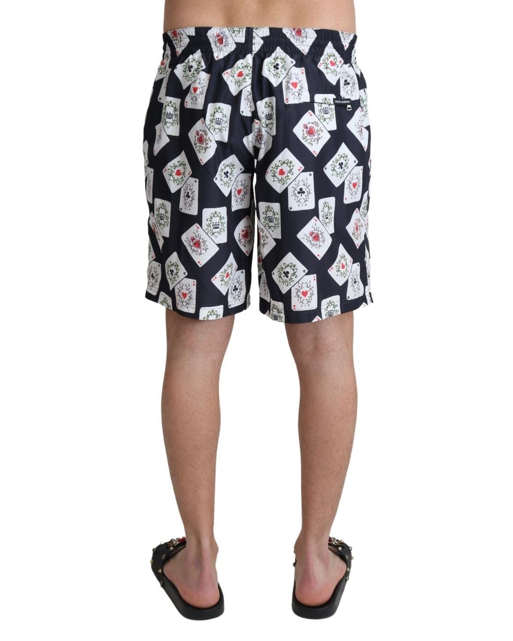 Dolce & Gabbana Black Card Deck Print Beachwear Swimshorts for men