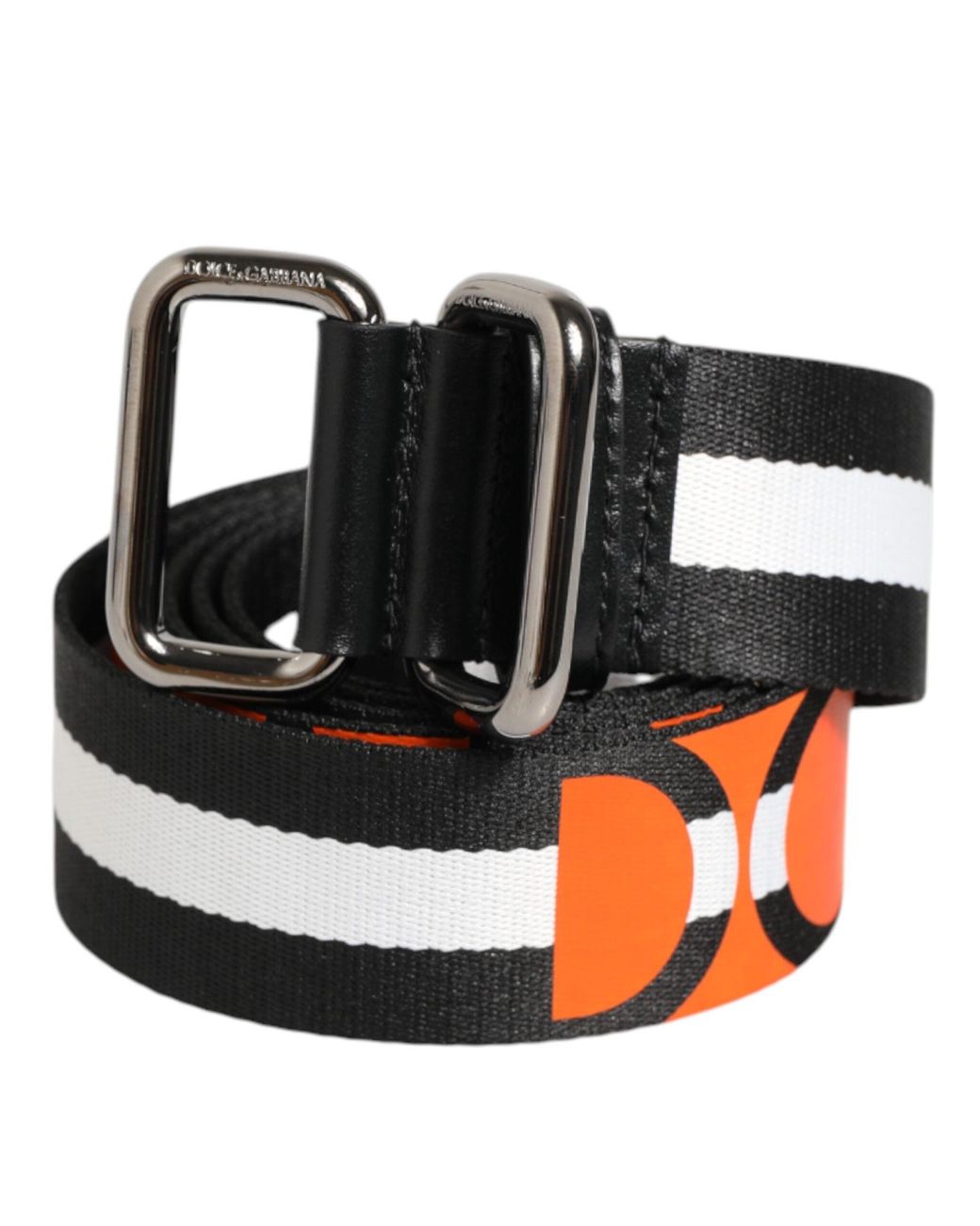 Dolce & Gabbana Black Logo Stripe Buckle Belt for men