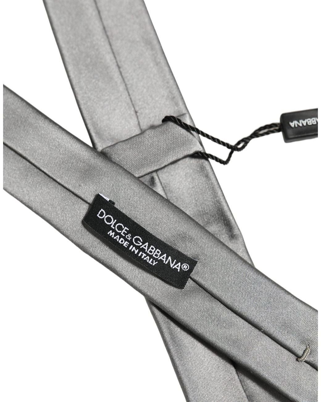 Dolce & Gabbana Gray Satin Silk Adjustable Tied Necktie Tie for men