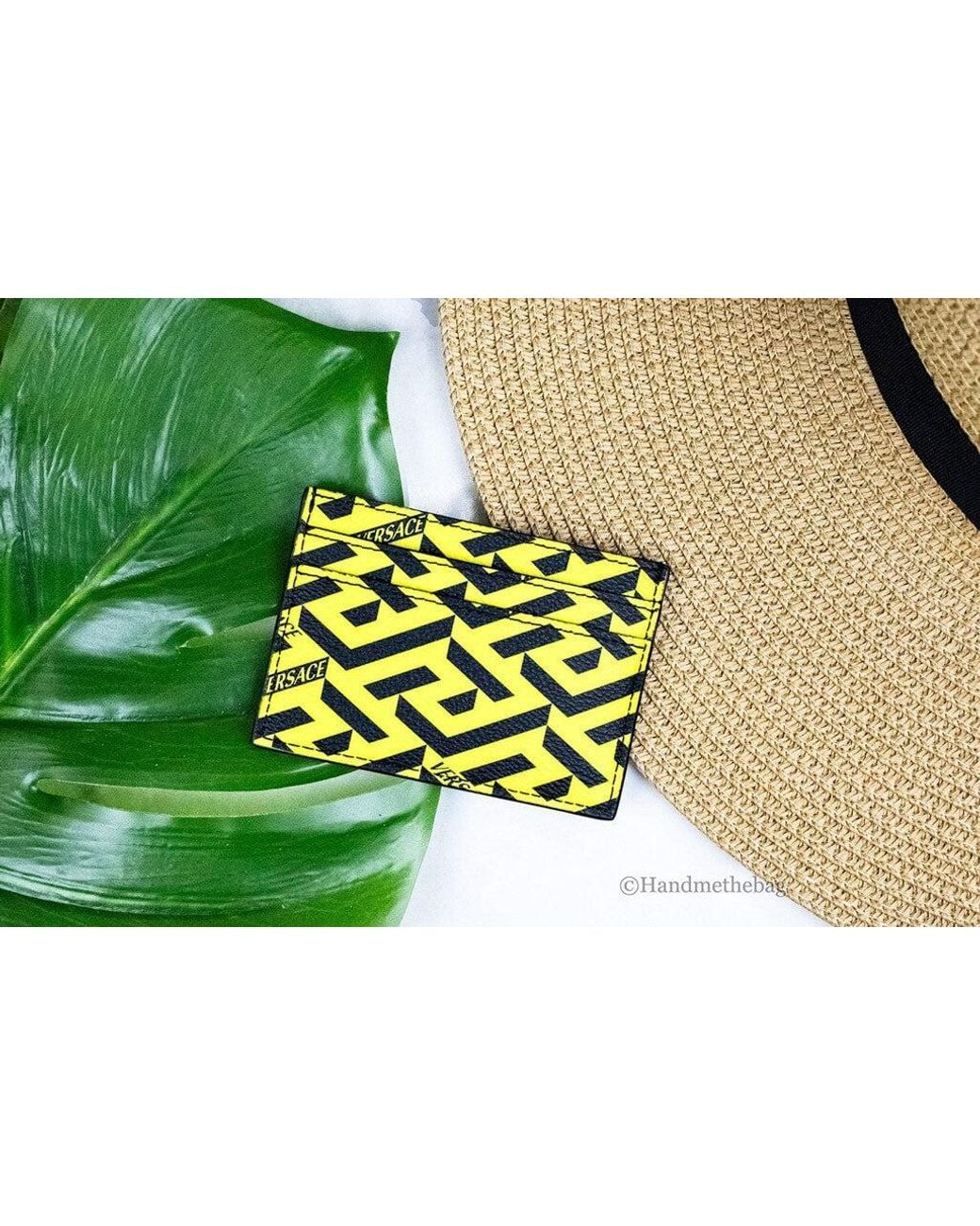 Versace Black La Greca Pineapple Multicolor Signature Coated Canvas Card Case Wallet