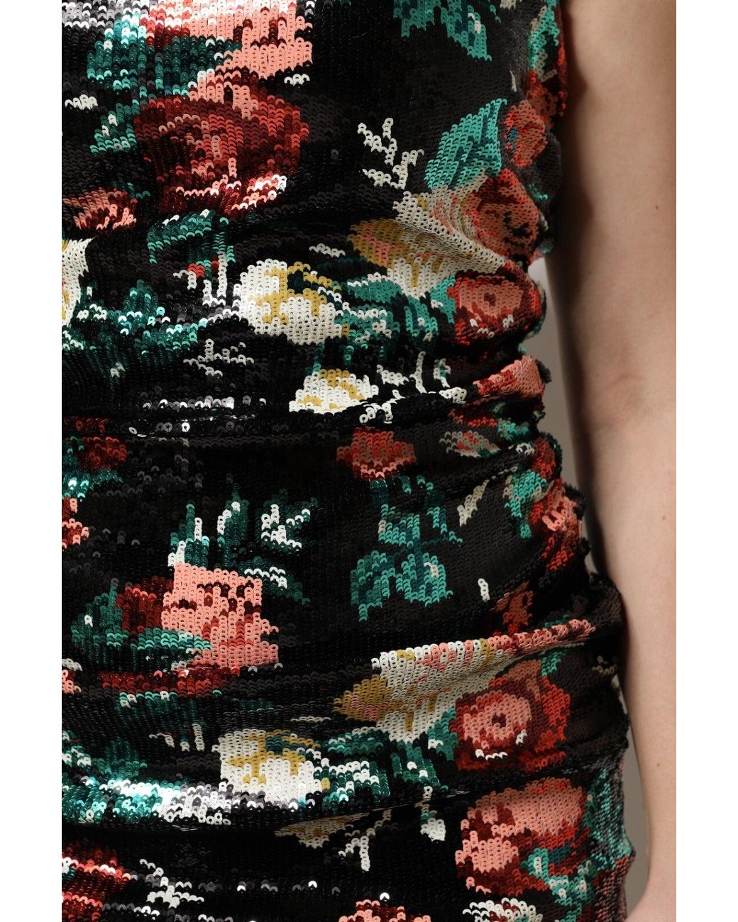 Dolce & Gabbana Black Floral Sequin Sleeveless Sheath Dress