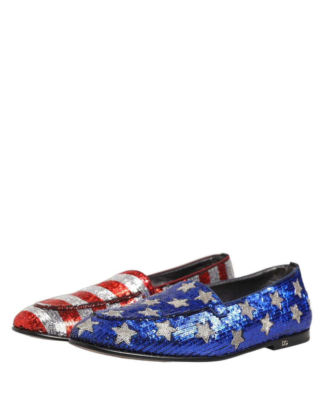 Dolce & Gabbana Red Multicolor Flag Sequin Dress Loafers Shoes for men