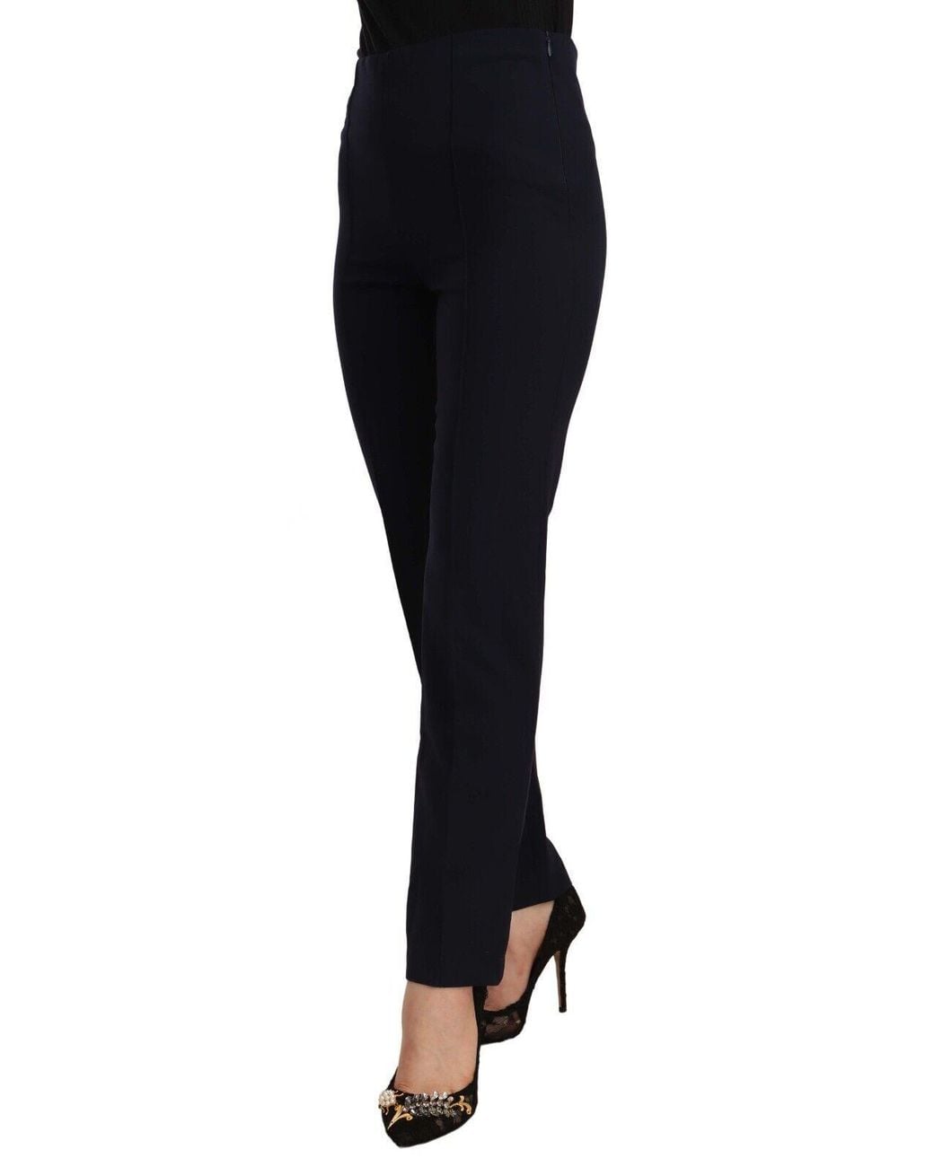Aglini Black High Waist Polyester Straight Pants