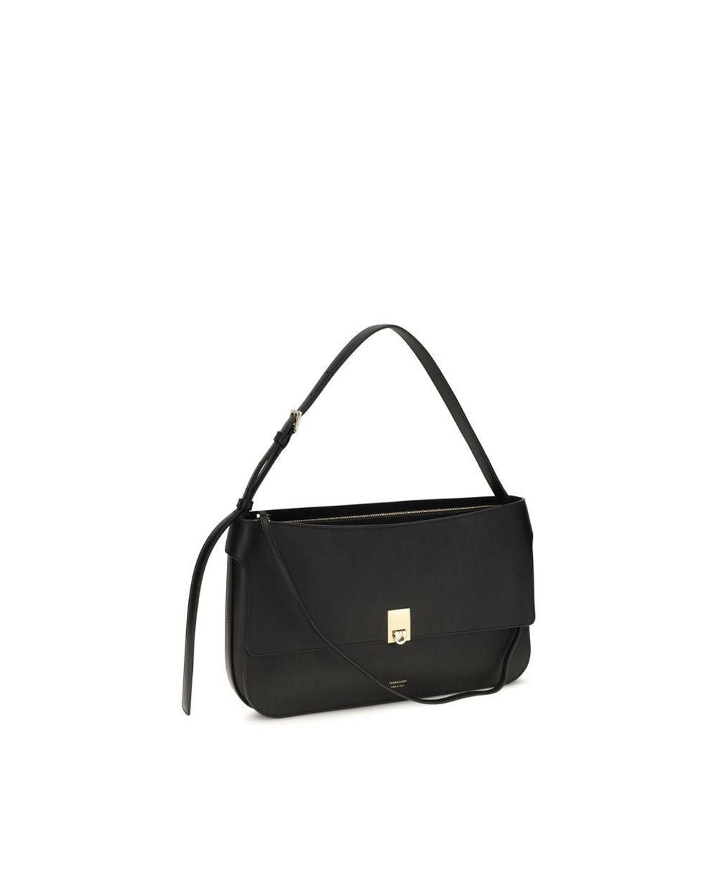 Ferragamo Black Calf Leather Bos Taurus Shoulder Bag