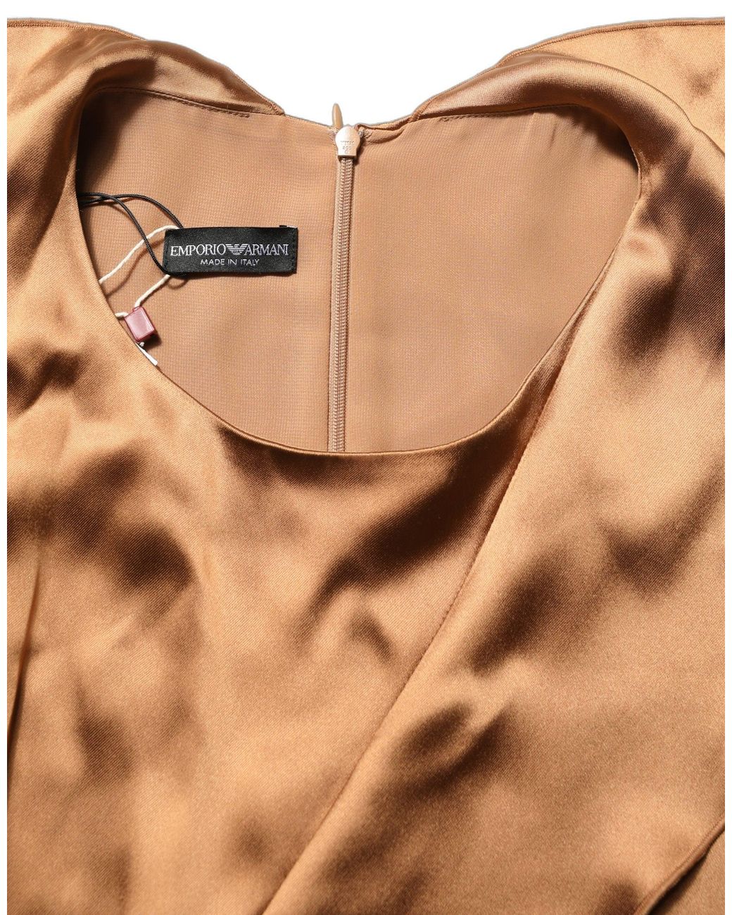 Emporio Armani Brown Satin Acetate Wrap Sheath Mini Belted Dress